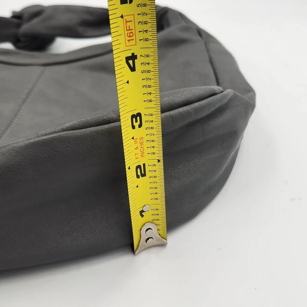 Tano‎ Gray Leather Hobo Bag with Tie Strap – Slouchy Shoulder Purse Zip Pocket